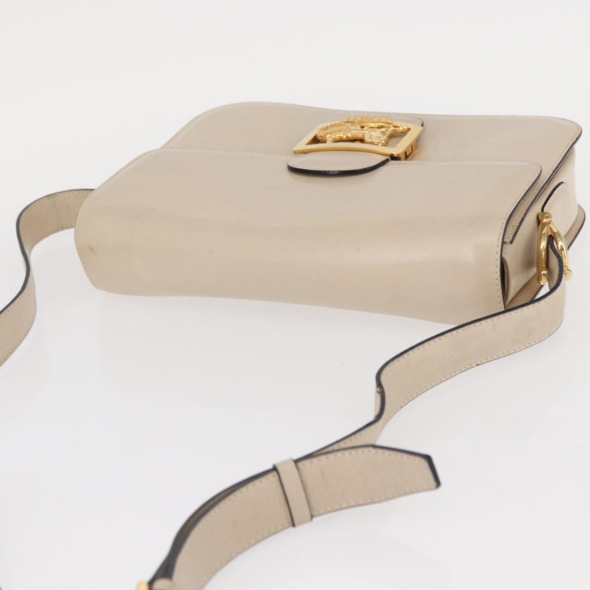 CELINE Horse Carriage Shoulder Bag Leather Cream Gold Auth ki6167