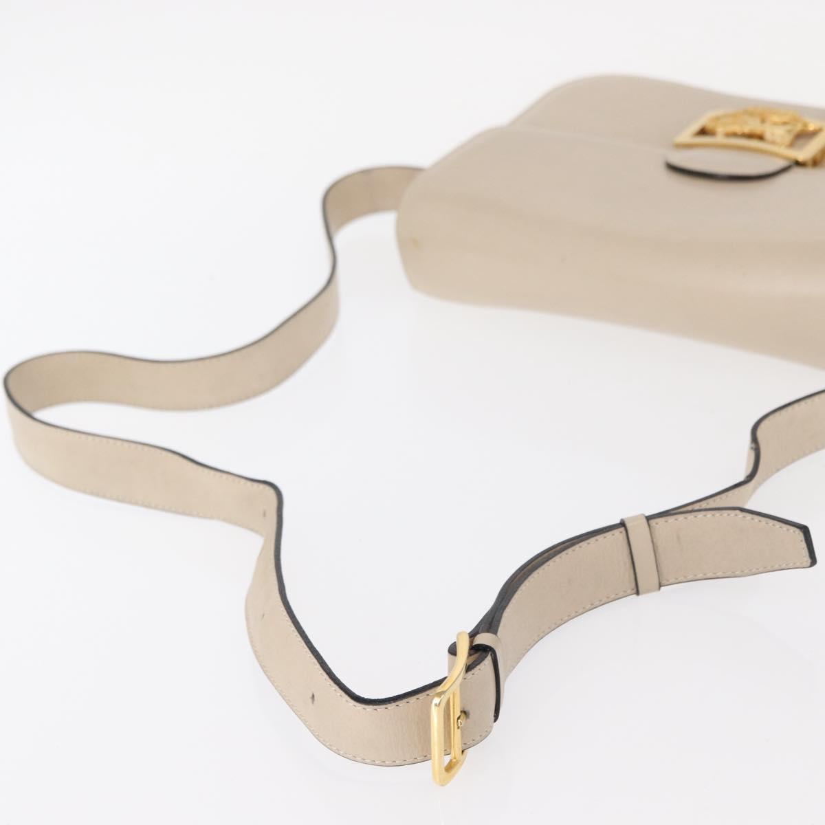 CELINE Horse Carriage Shoulder Bag Leather Cream Gold Auth ki6167