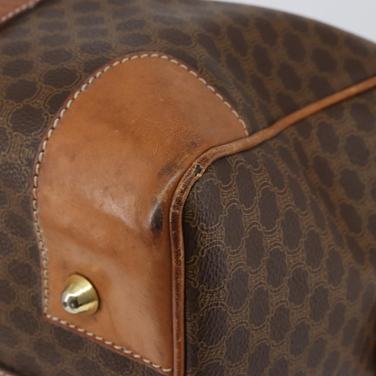 CELINE Macadam Canvas Boston Bag PVC Brown Gold Auth ki6169