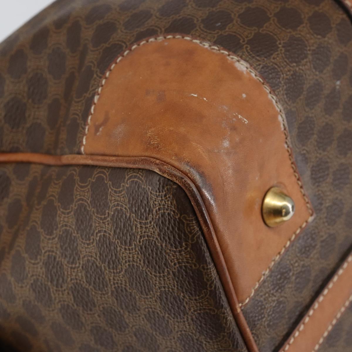 CELINE Macadam Canvas Boston Bag PVC Brown Gold Auth ki6169