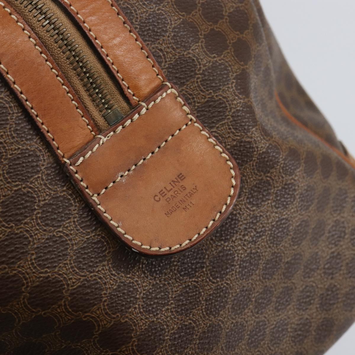 CELINE Macadam Canvas Boston Bag PVC Brown Gold Auth ki6169