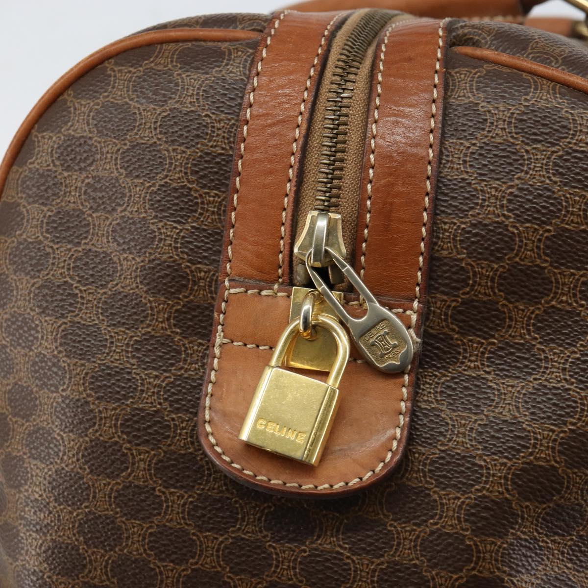 CELINE Macadam Canvas Boston Bag PVC Brown Gold Auth ki6169
