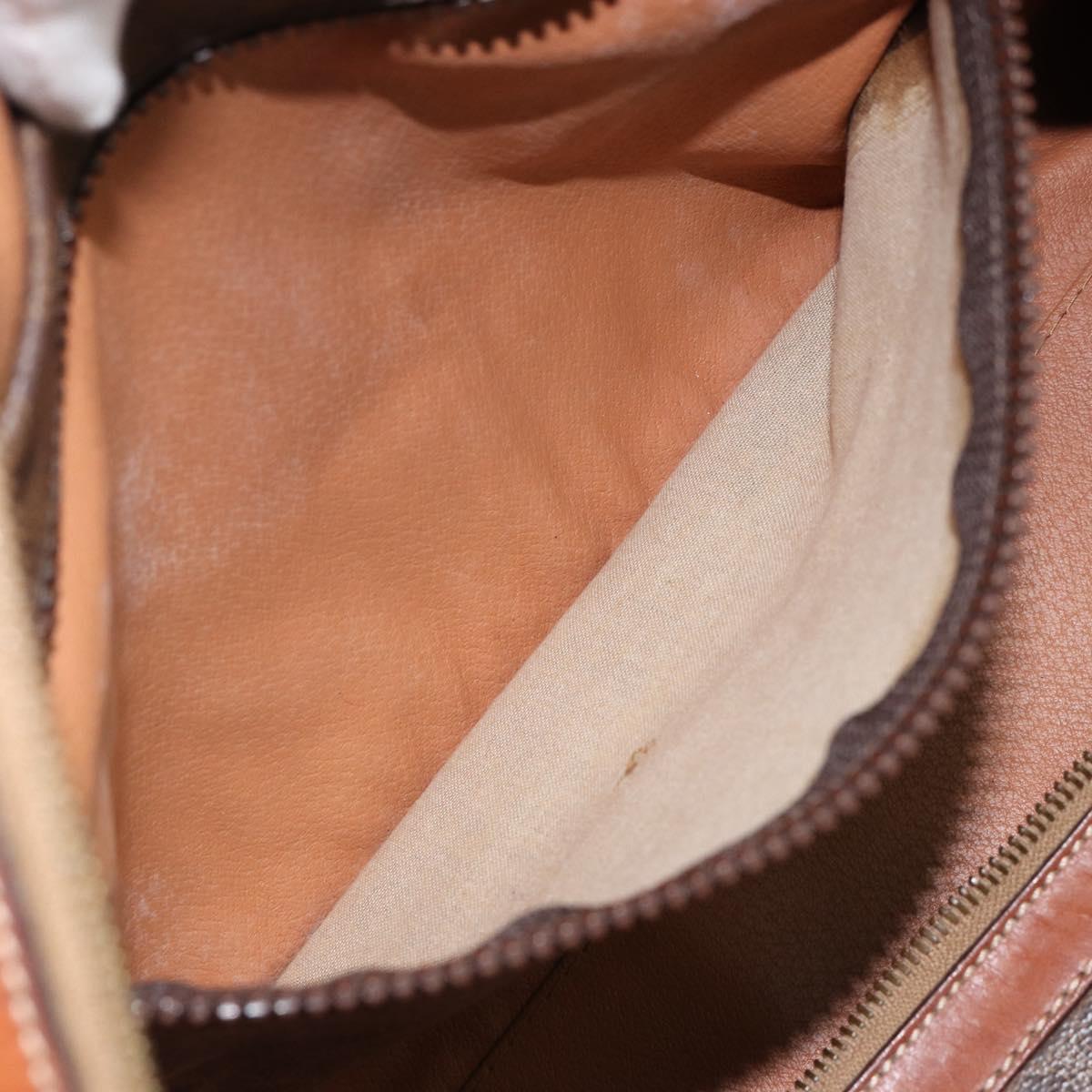 CELINE Macadam Canvas Boston Bag PVC Brown Gold Auth ki6169