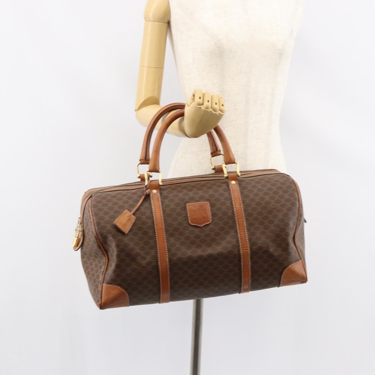 CELINE Macadam Canvas Boston Bag PVC Brown Gold Auth ki6169