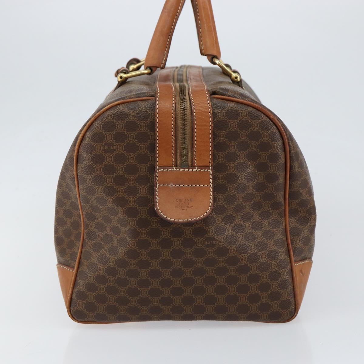 CELINE Macadam Canvas Boston Bag PVC Brown Gold Auth ki6169