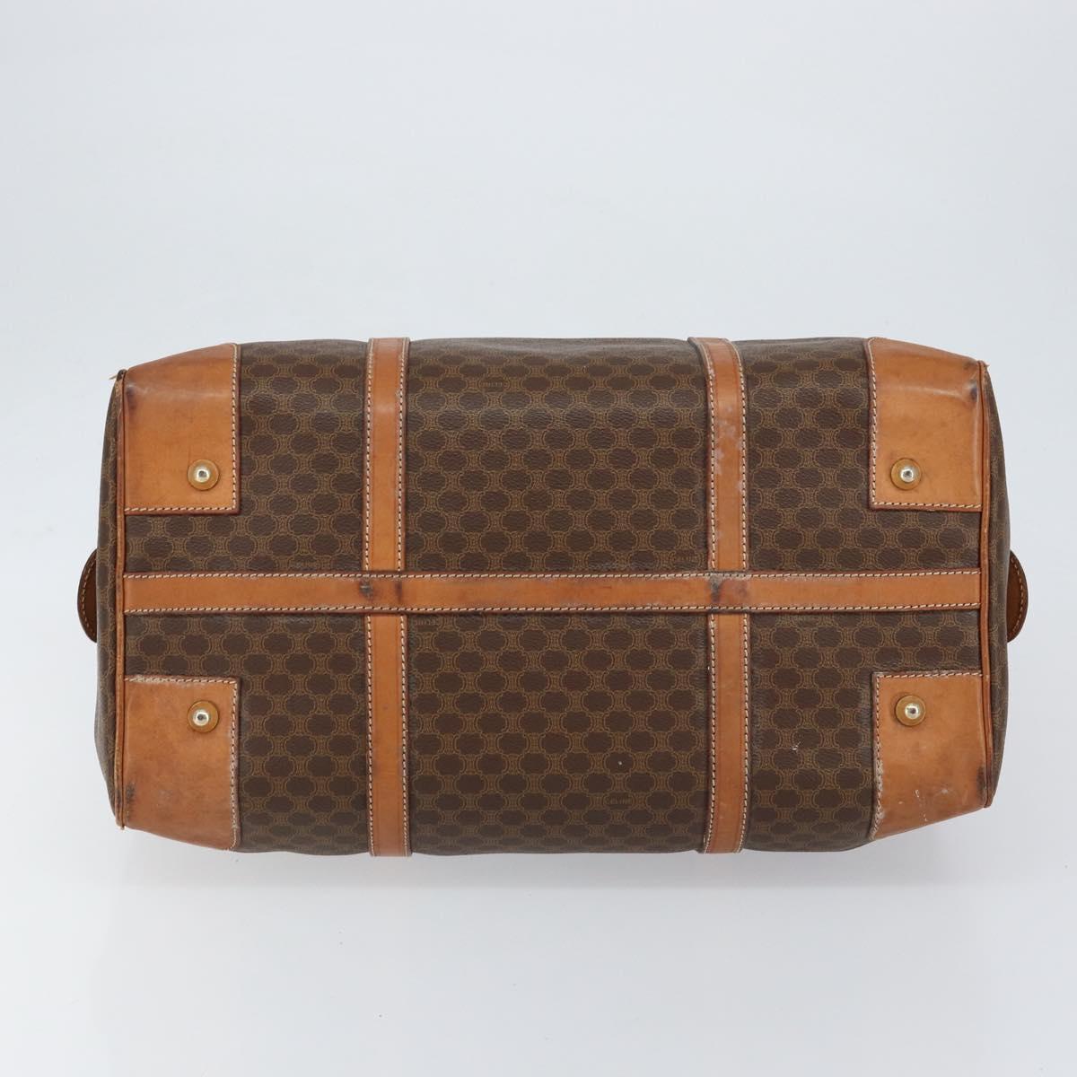 CELINE Macadam Canvas Boston Bag PVC Brown Gold Auth ki6169