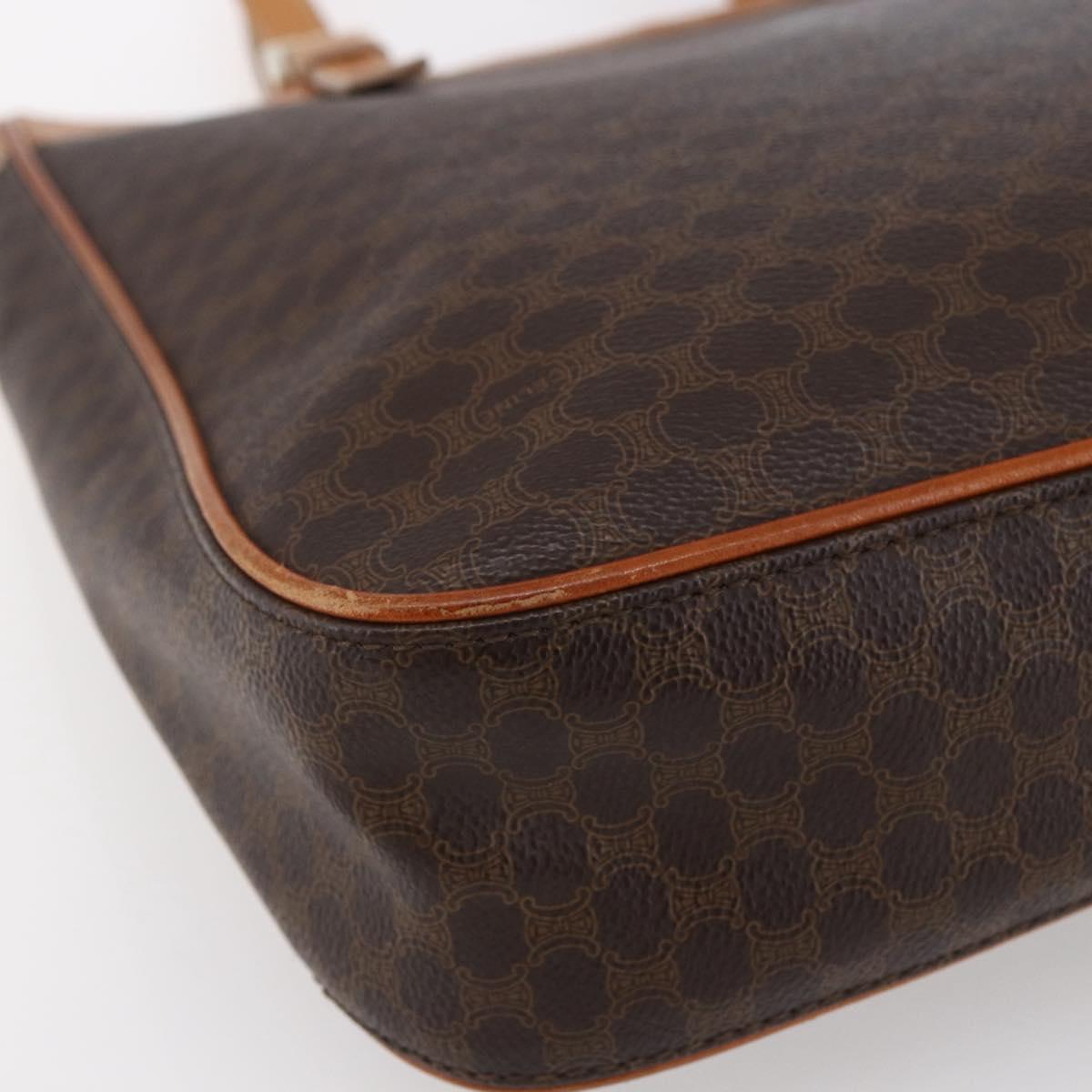 CELINE Macadam Canvas Hand Bag PVC Leather Brown Gold Auth ki6170