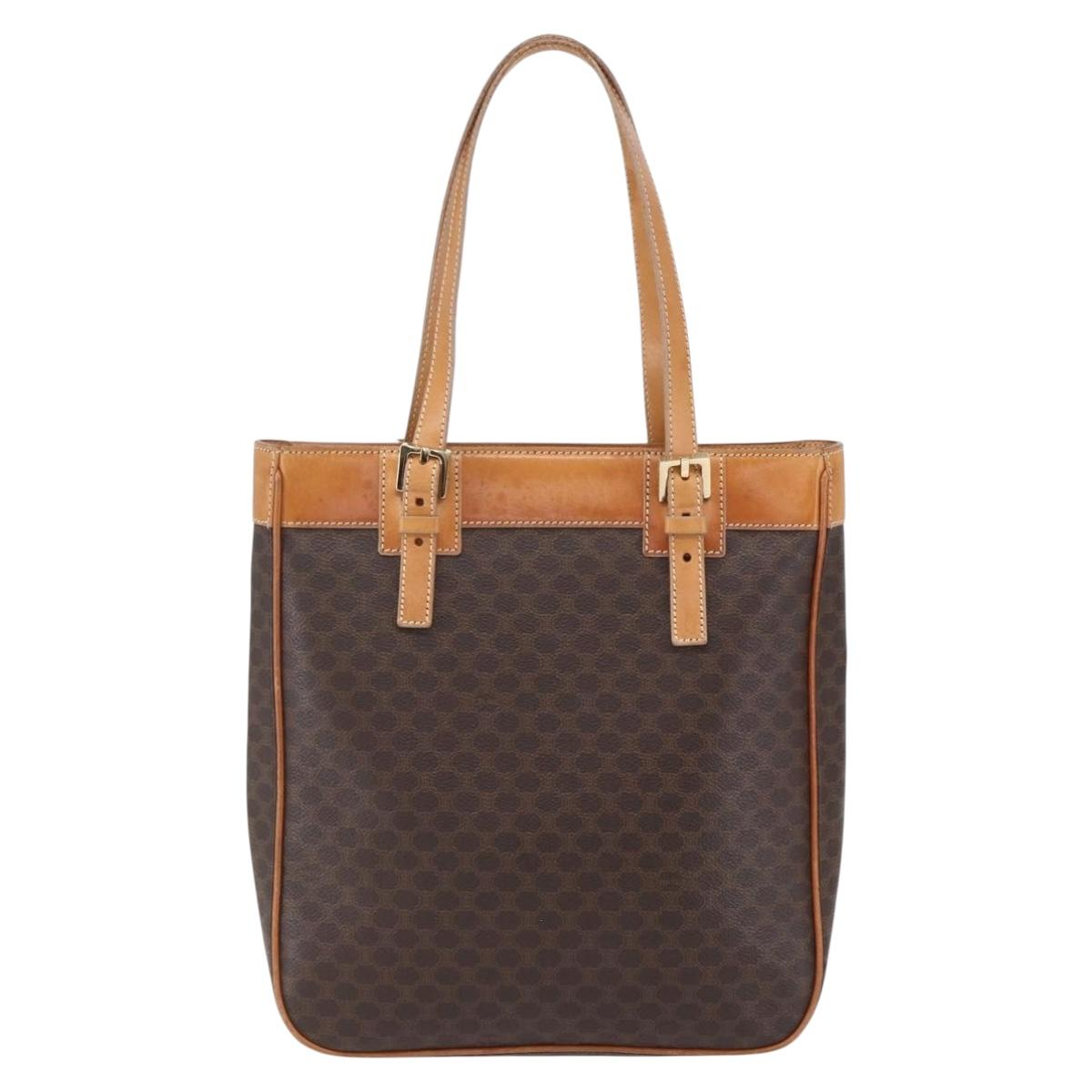 CELINE Macadam Canvas Hand Bag PVC Leather Brown Gold Auth ki6170