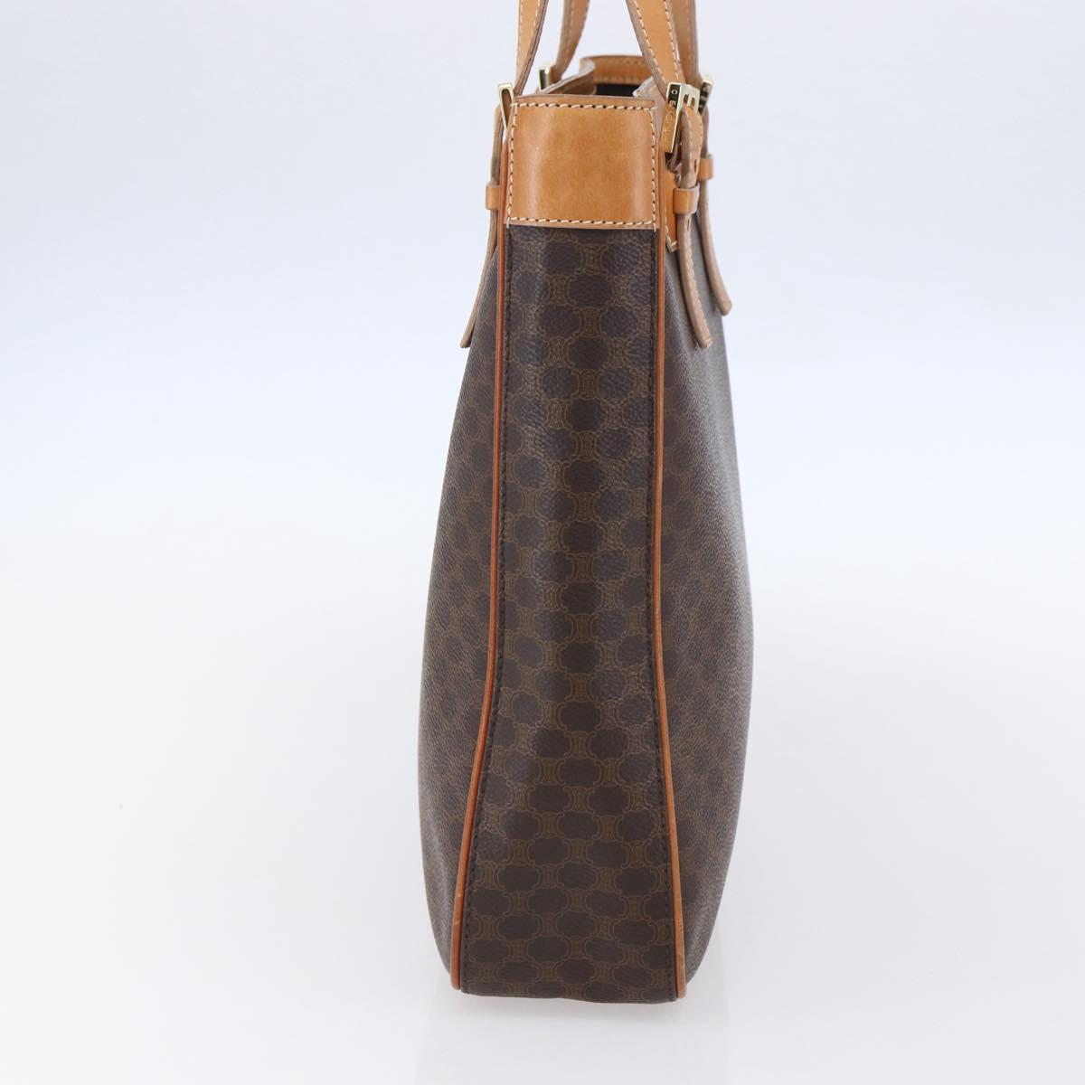 CELINE Macadam Canvas Hand Bag PVC Leather Brown Gold Auth ki6170