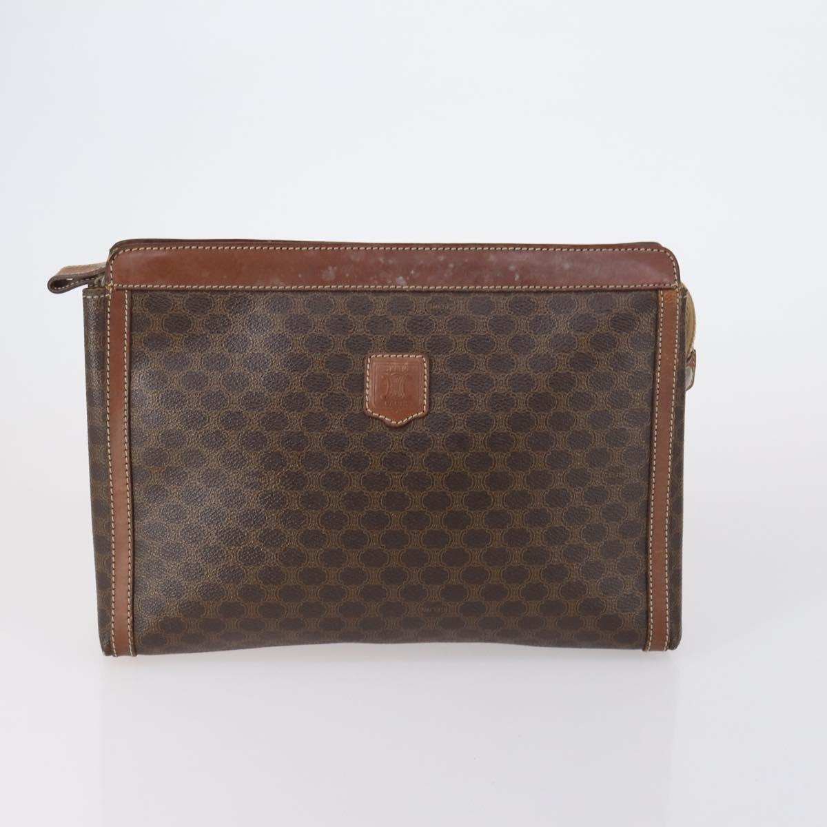 CELINE Macadam Canvas Shoulder Bag PVC Leather 5 Set Brown Beige Auth ki6173