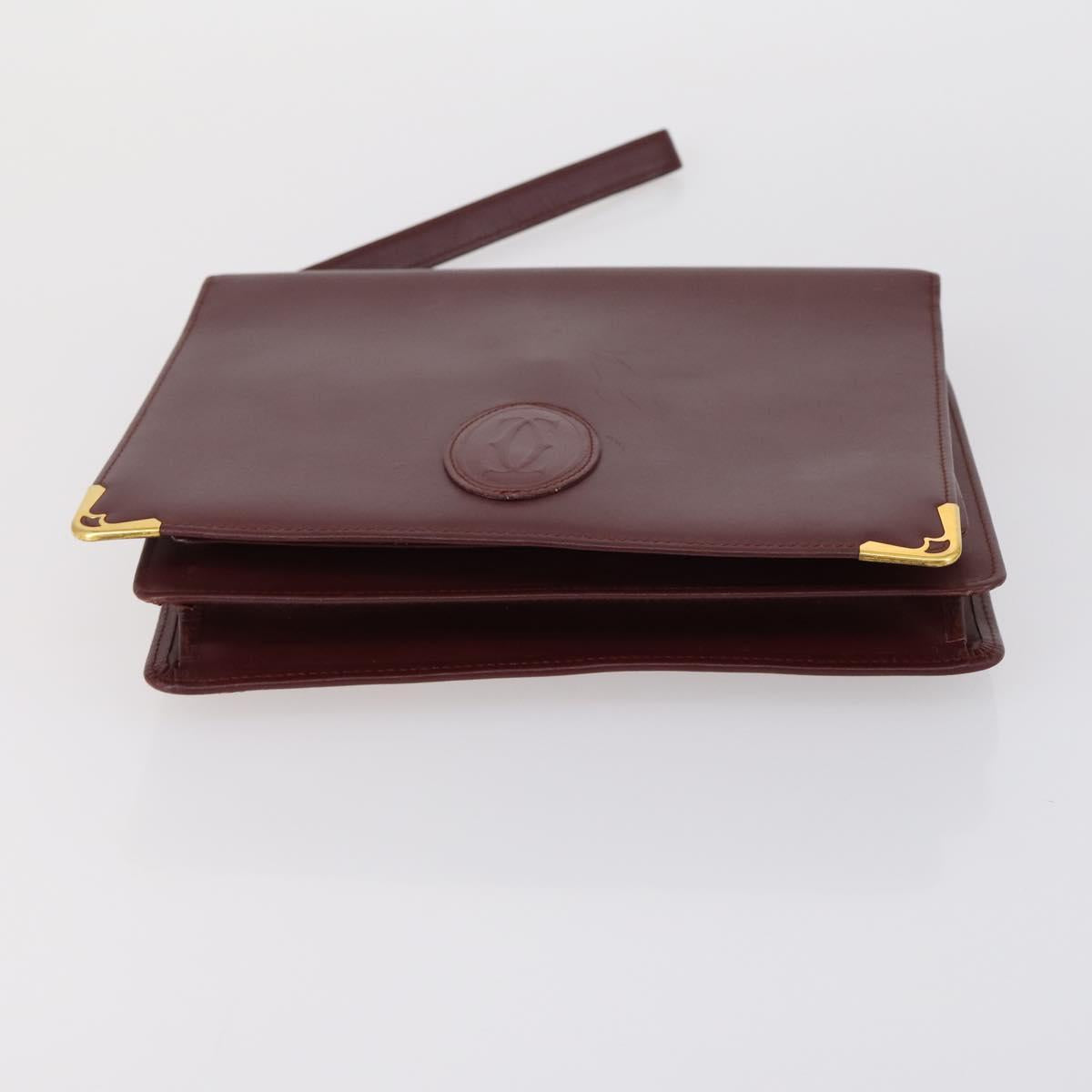CARTIER Must Line Clutch Bag Leather 3 Set Bordeaux Auth ki6176