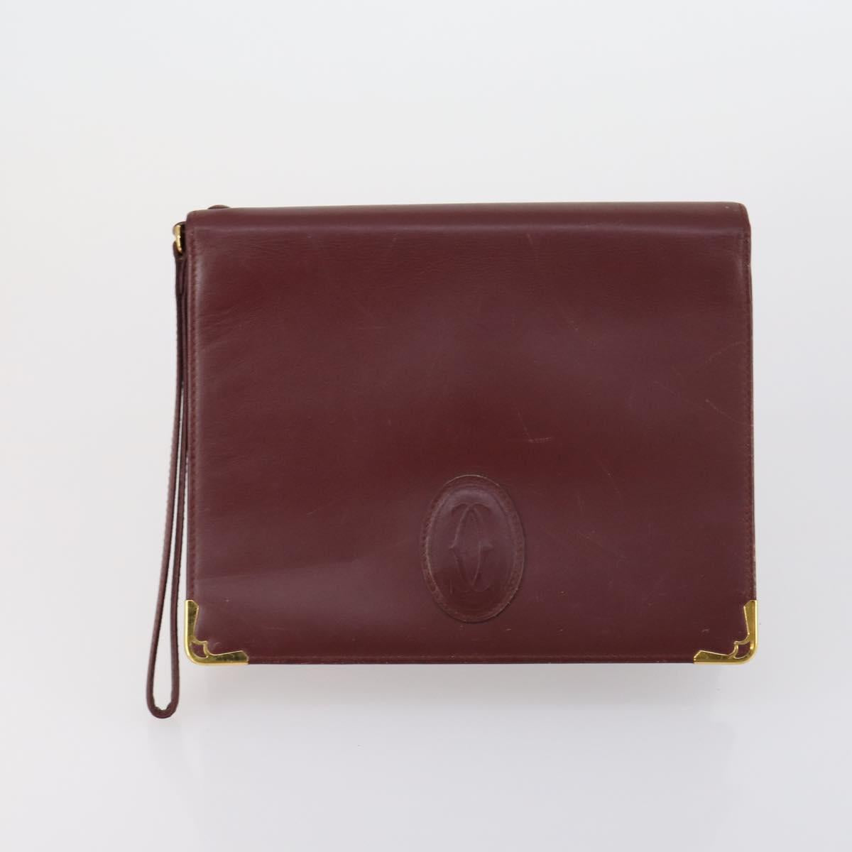 CARTIER Must Line Clutch Bag Leather 3 Set Bordeaux Auth ki6176