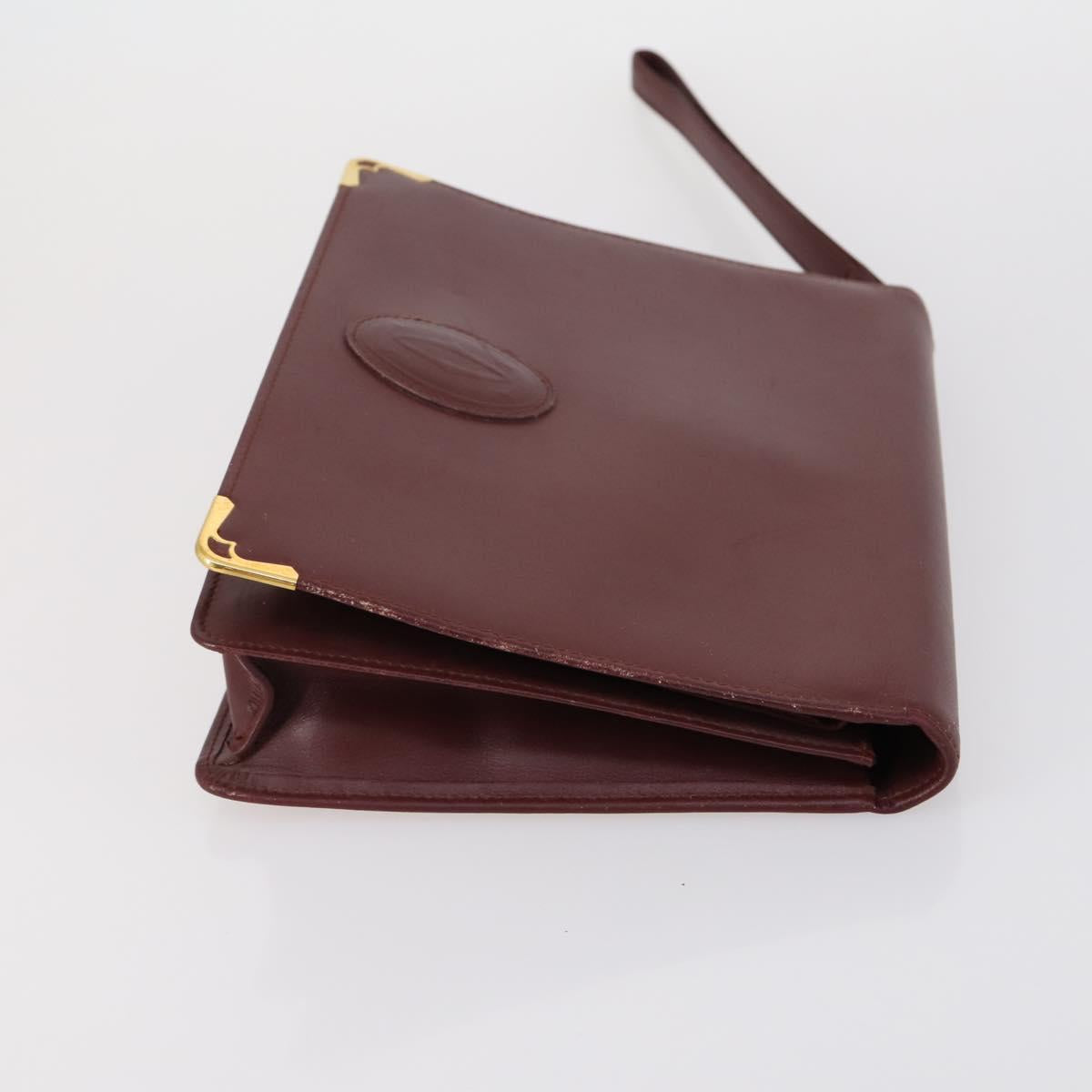 CARTIER Must Line Clutch Bag Leather 3 Set Bordeaux Auth ki6176