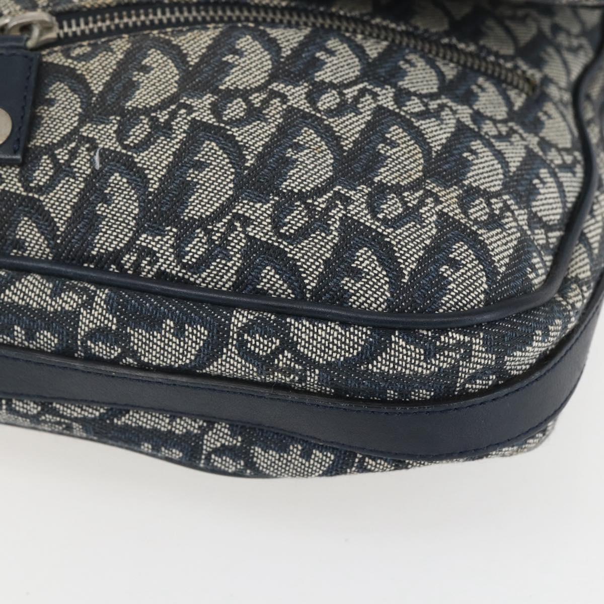 Christian Dior Trotter Canvas Shoulder Bag Navy Silver Auth ki6178