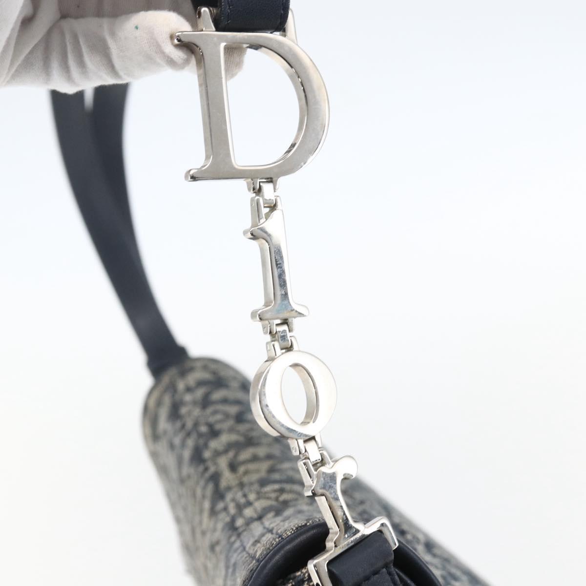 Christian Dior Trotter Canvas Shoulder Bag Navy Silver Auth ki6178