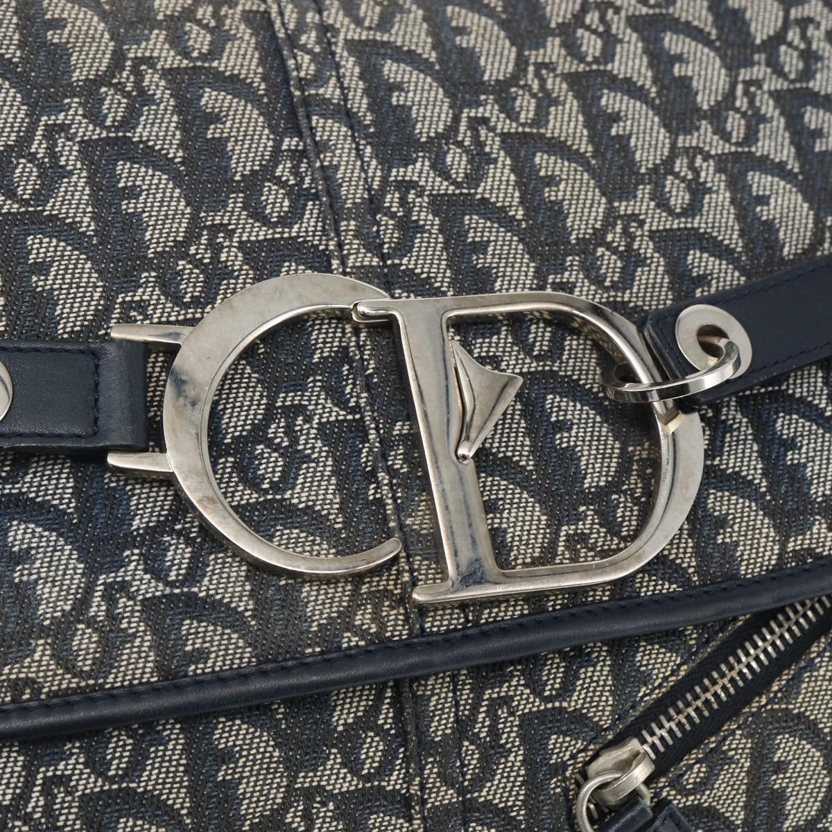 Christian Dior Trotter Canvas Shoulder Bag Navy Silver Auth ki6178