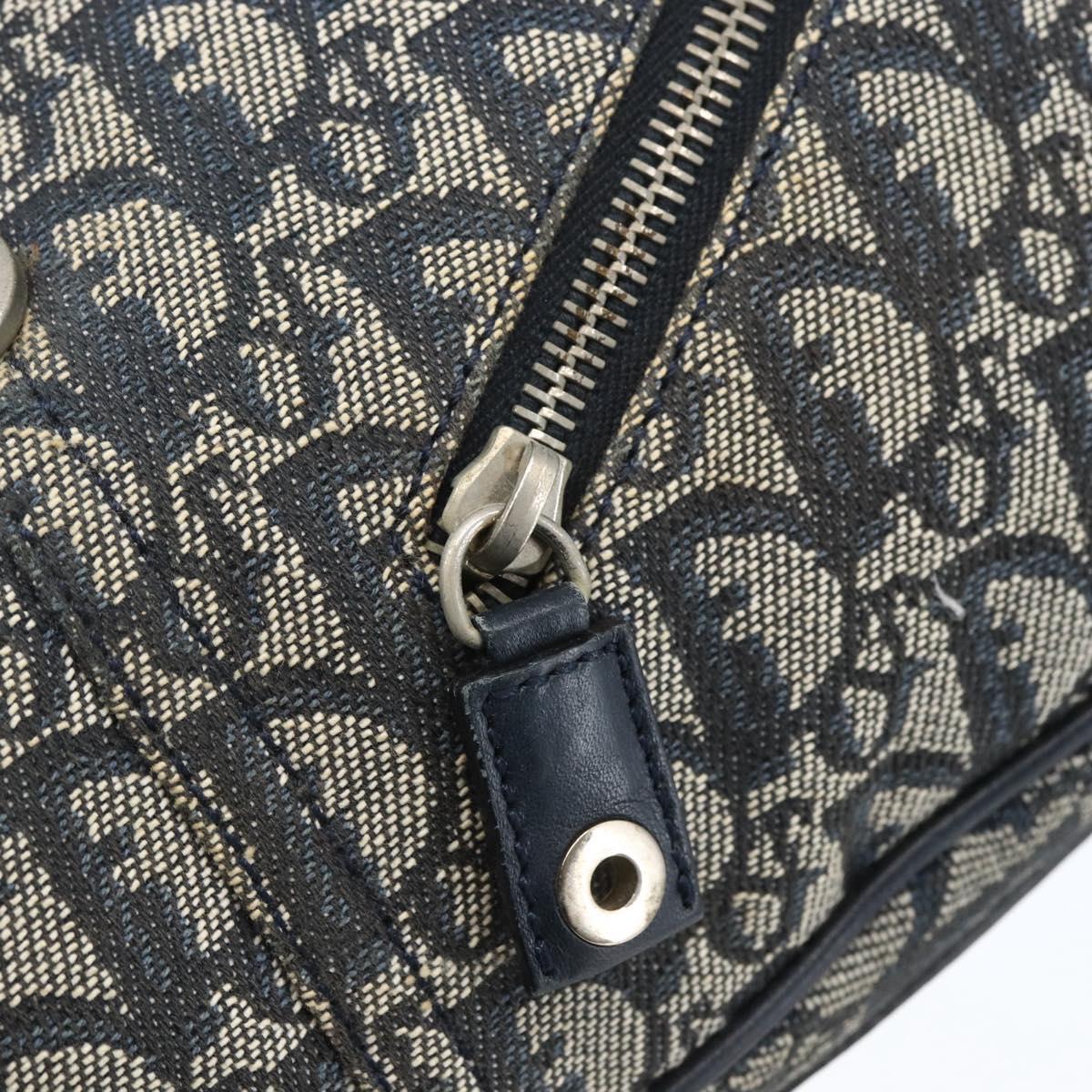 Christian Dior Trotter Canvas Shoulder Bag Navy Silver Auth ki6178