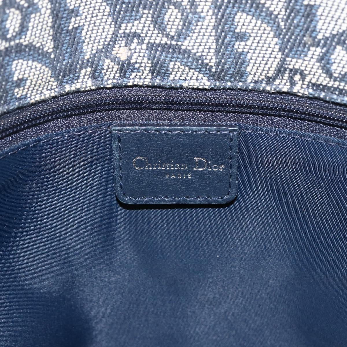 Christian Dior Trotter Canvas Shoulder Bag Navy Silver Auth ki6178