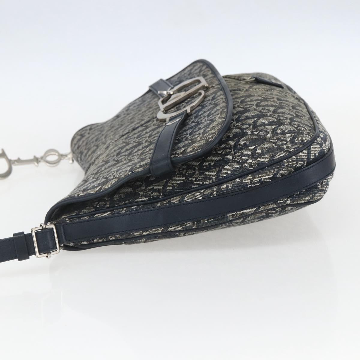 Christian Dior Trotter Canvas Shoulder Bag Navy Silver Auth ki6178