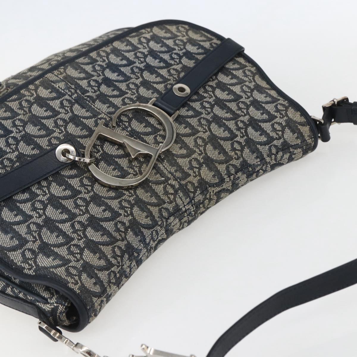 Christian Dior Trotter Canvas Shoulder Bag Navy Silver Auth ki6178