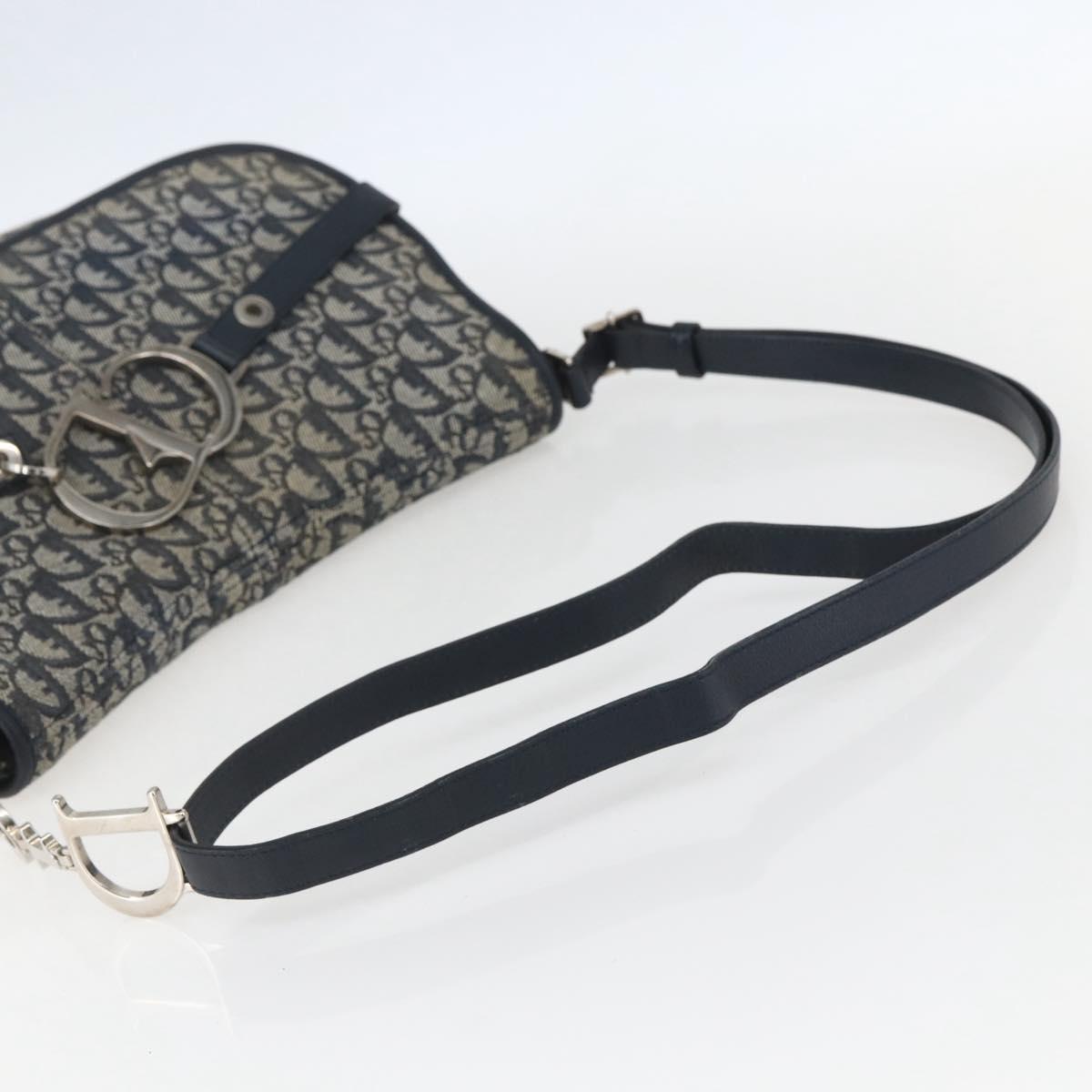Christian Dior Trotter Canvas Shoulder Bag Navy Silver Auth ki6178