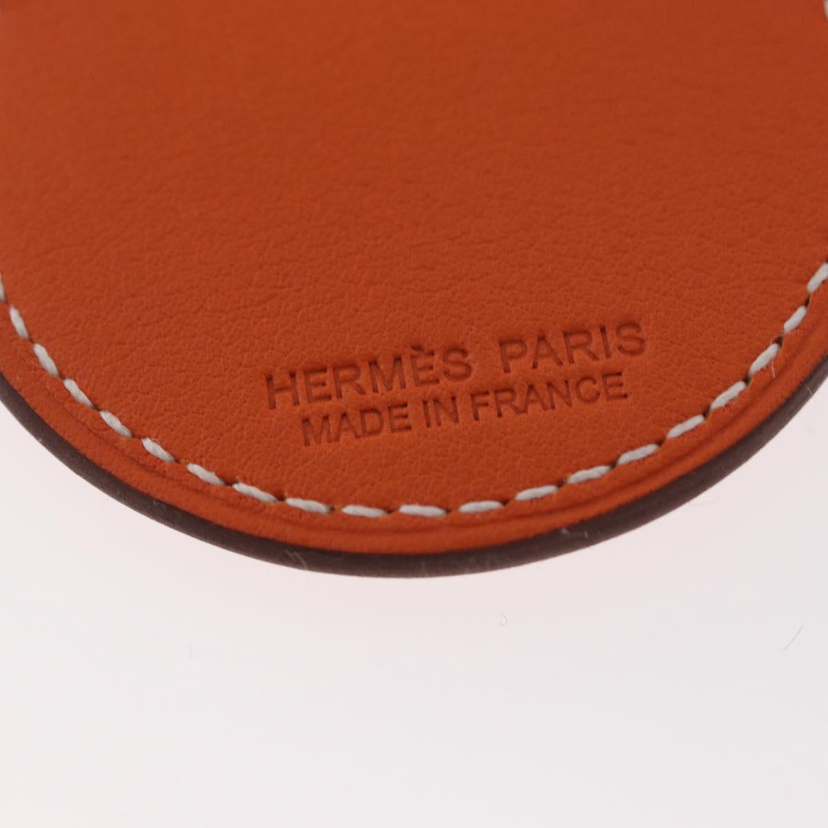 HERMES Airtag Bag Charm Leather Orange Auth ki6180