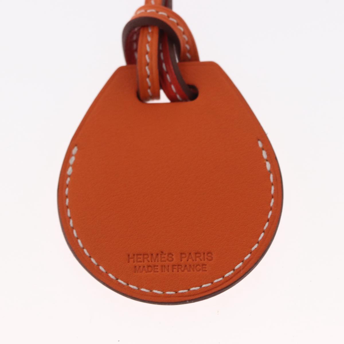 HERMES Airtag Bag Charm Leather Orange Auth ki6180