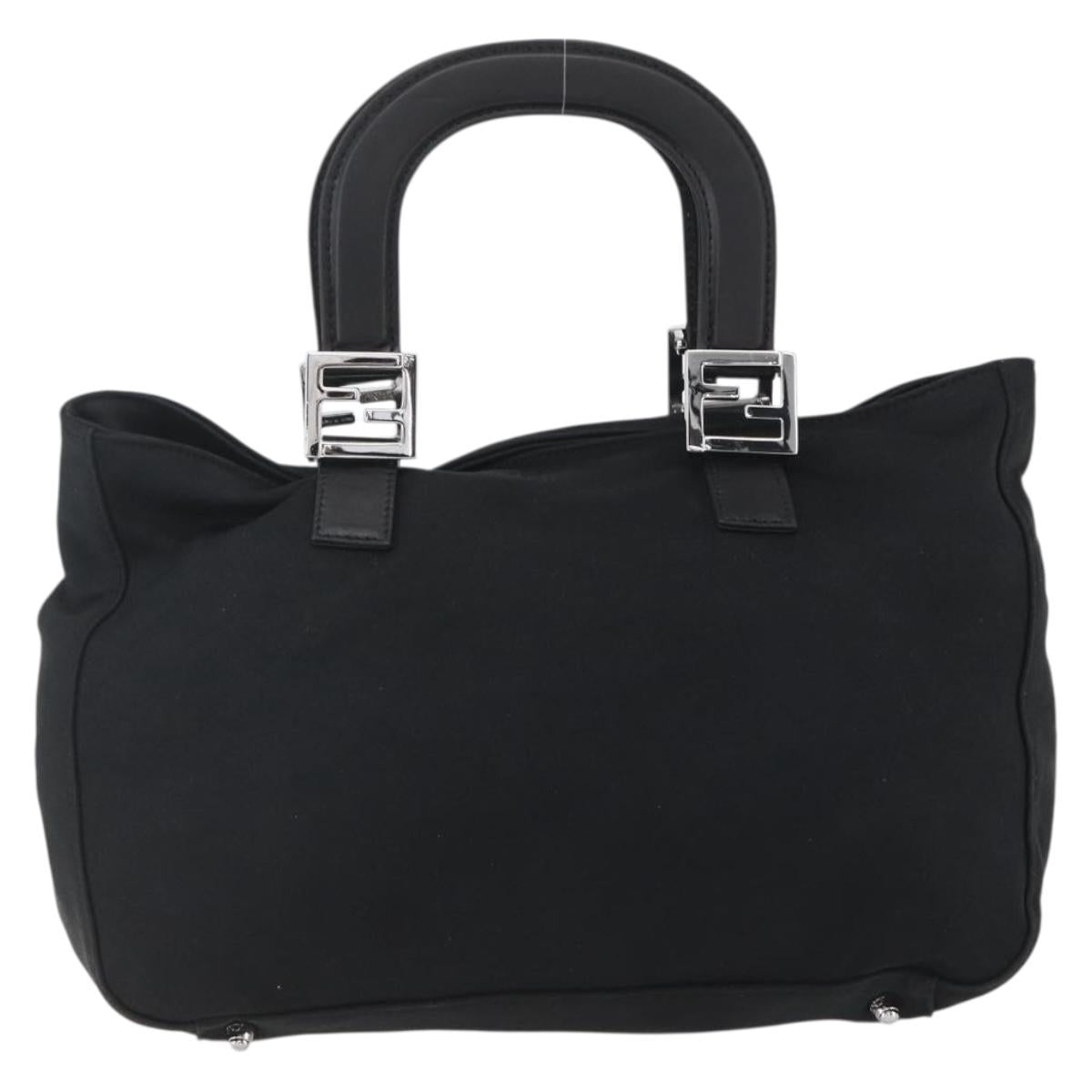 FENDI Hand Bag Nylon Black Silver Auth ki6181