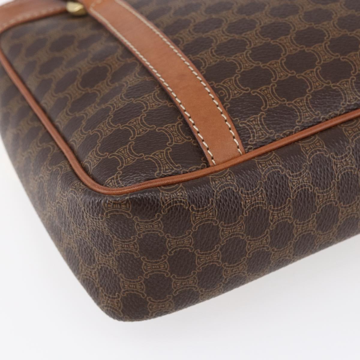 CELINE Macadam Canvas Hand Bag PVC Leather Brown Gold Auth ki6186