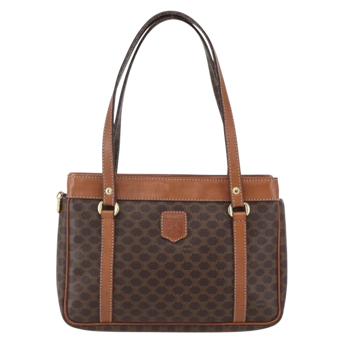 CELINE Macadam Canvas Hand Bag PVC Leather Brown Gold Auth ki6186