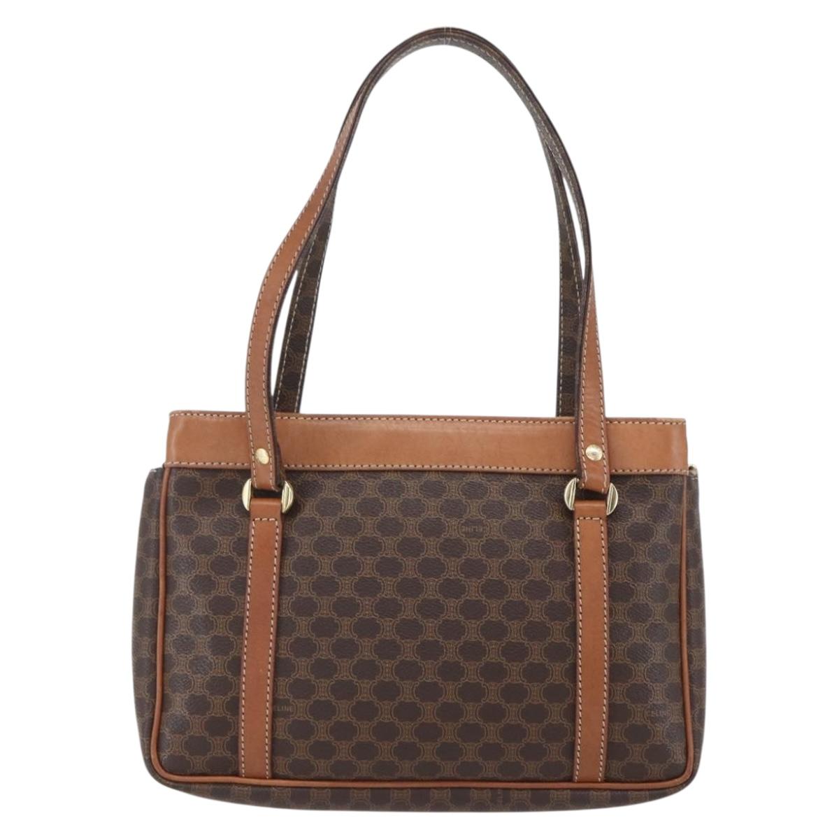 CELINE Macadam Canvas Hand Bag PVC Leather Brown Gold Auth ki6186