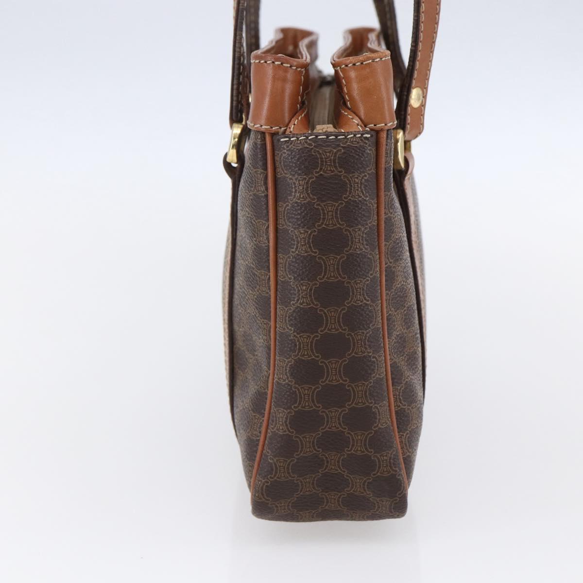 CELINE Macadam Canvas Hand Bag PVC Leather Brown Gold Auth ki6186