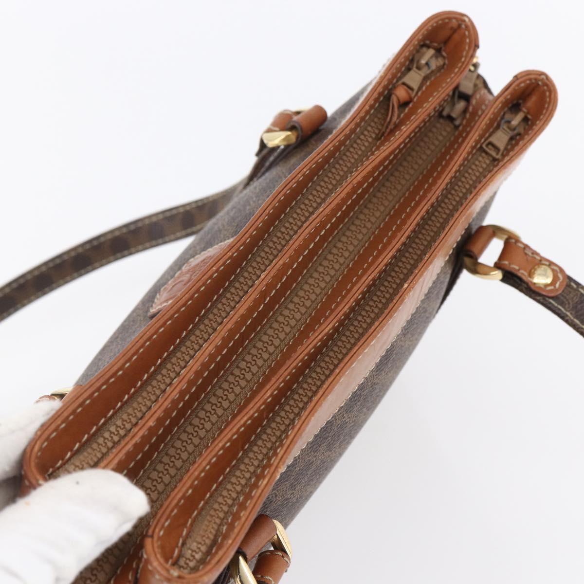 CELINE Macadam Canvas Hand Bag PVC Leather Brown Gold Auth ki6186