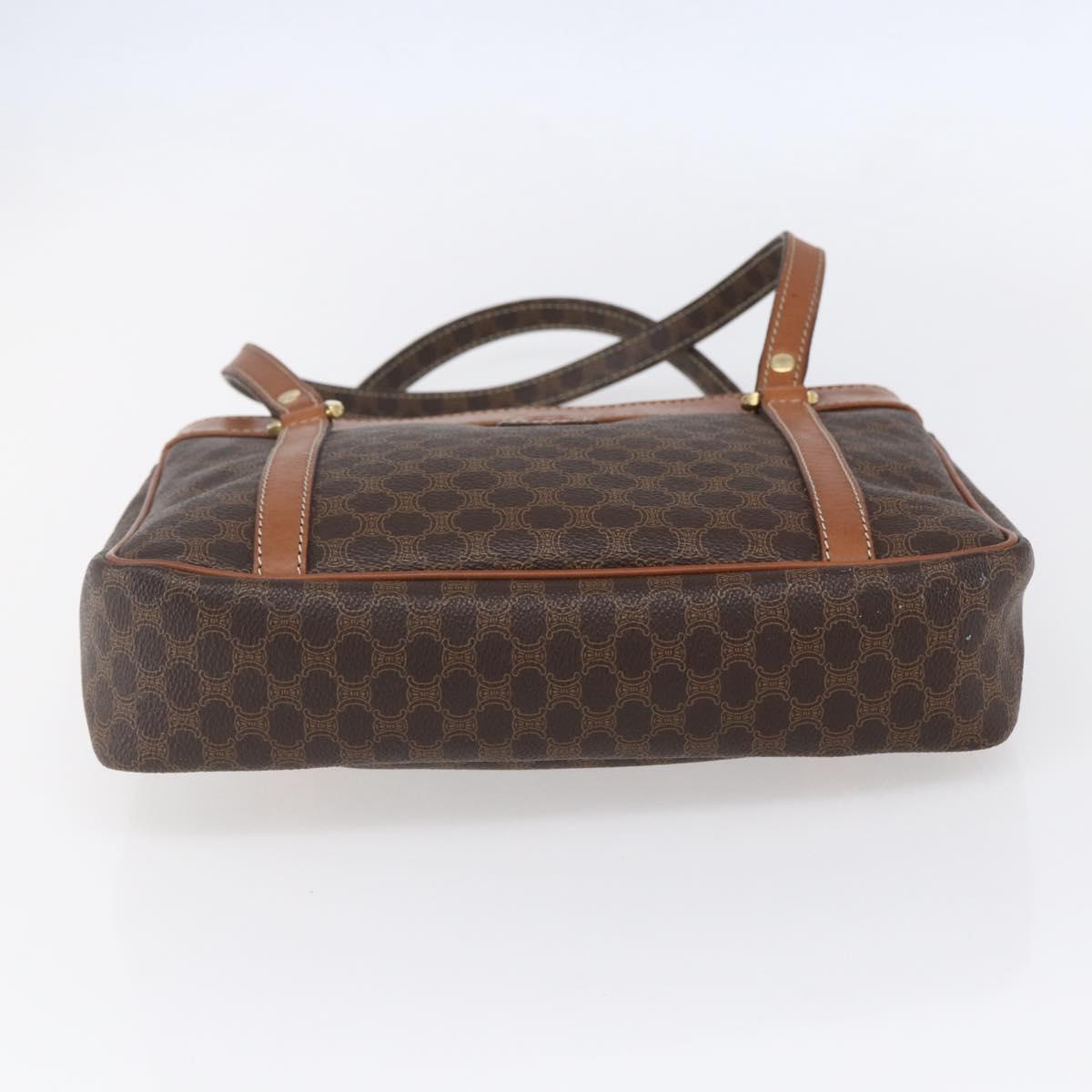 CELINE Macadam Canvas Hand Bag PVC Leather Brown Gold Auth ki6186