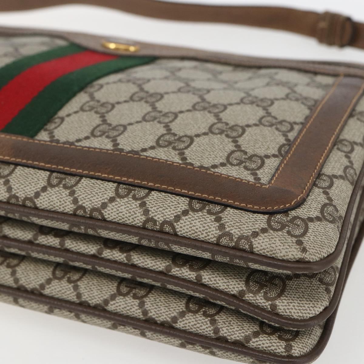 GUCCI GG Supreme Web Sherry Line Bag PVC Beige Gold 904 02 013 Auth ki6187