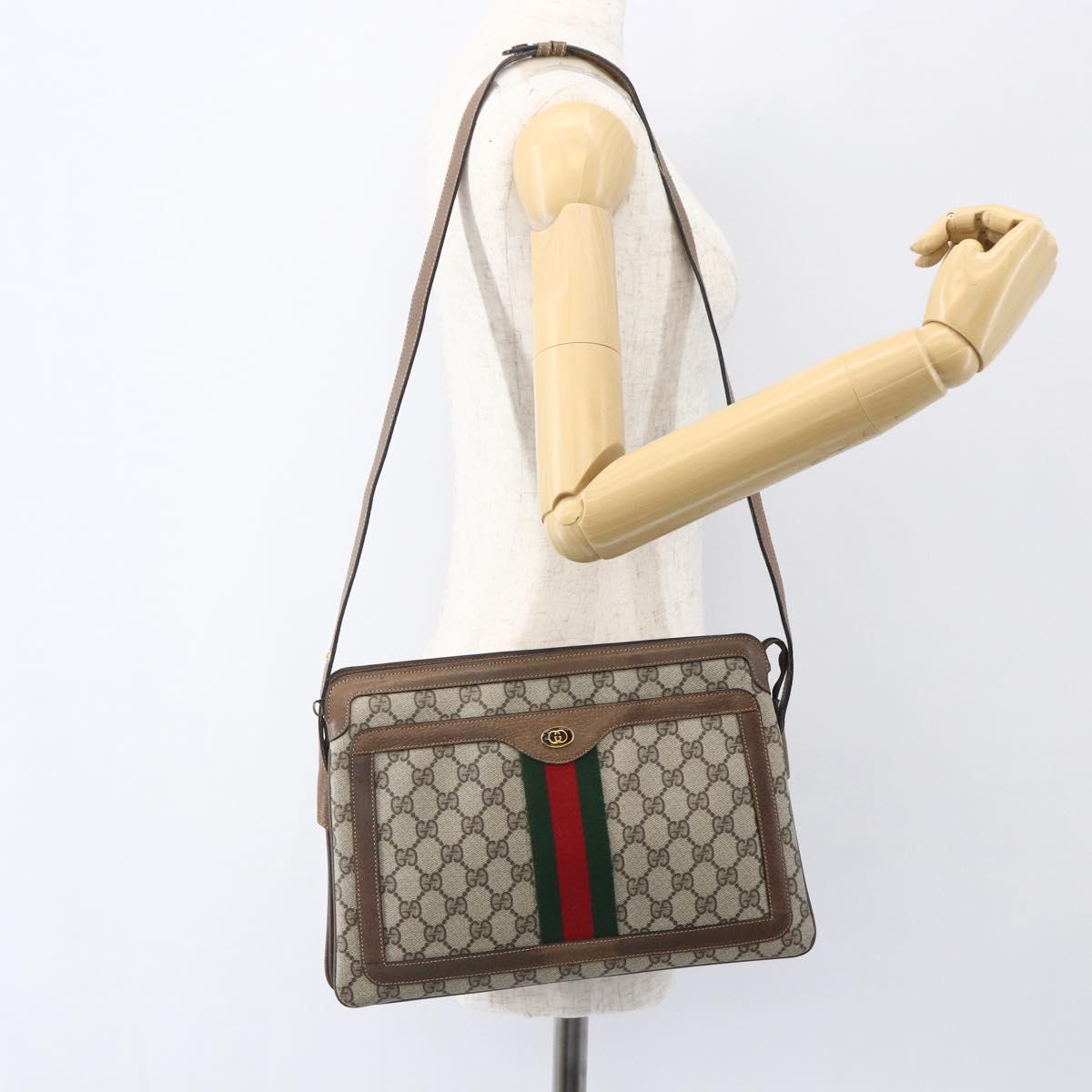 GUCCI GG Supreme Web Sherry Line Bag PVC Beige Gold 904 02 013 Auth ki6187