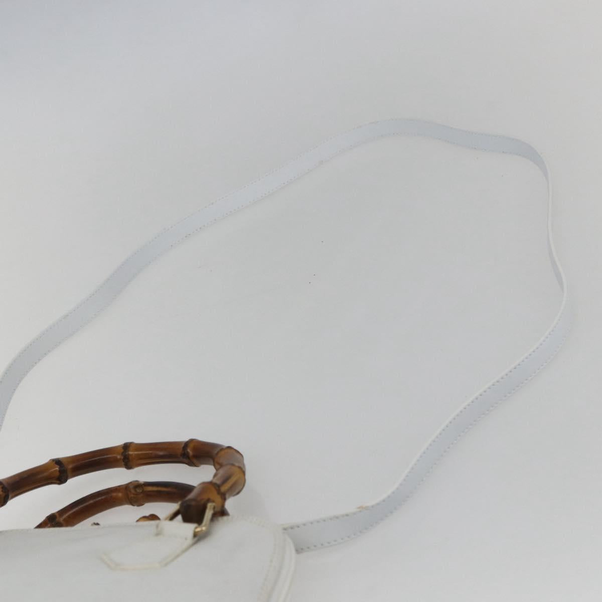 GUCCI Bamboo Hand Bag Leather White Gold Auth ki6188