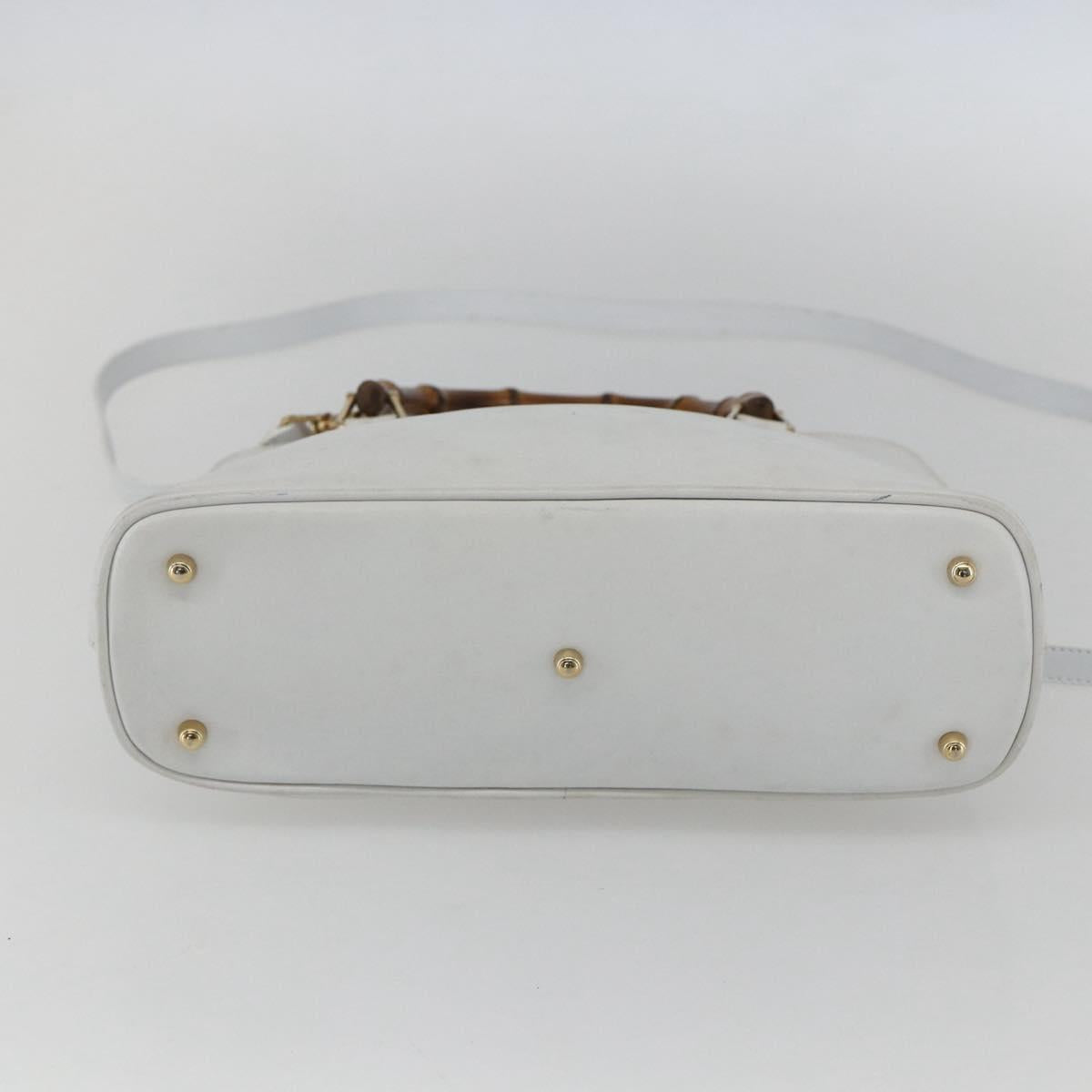 GUCCI Bamboo Hand Bag Leather White Gold Auth ki6188