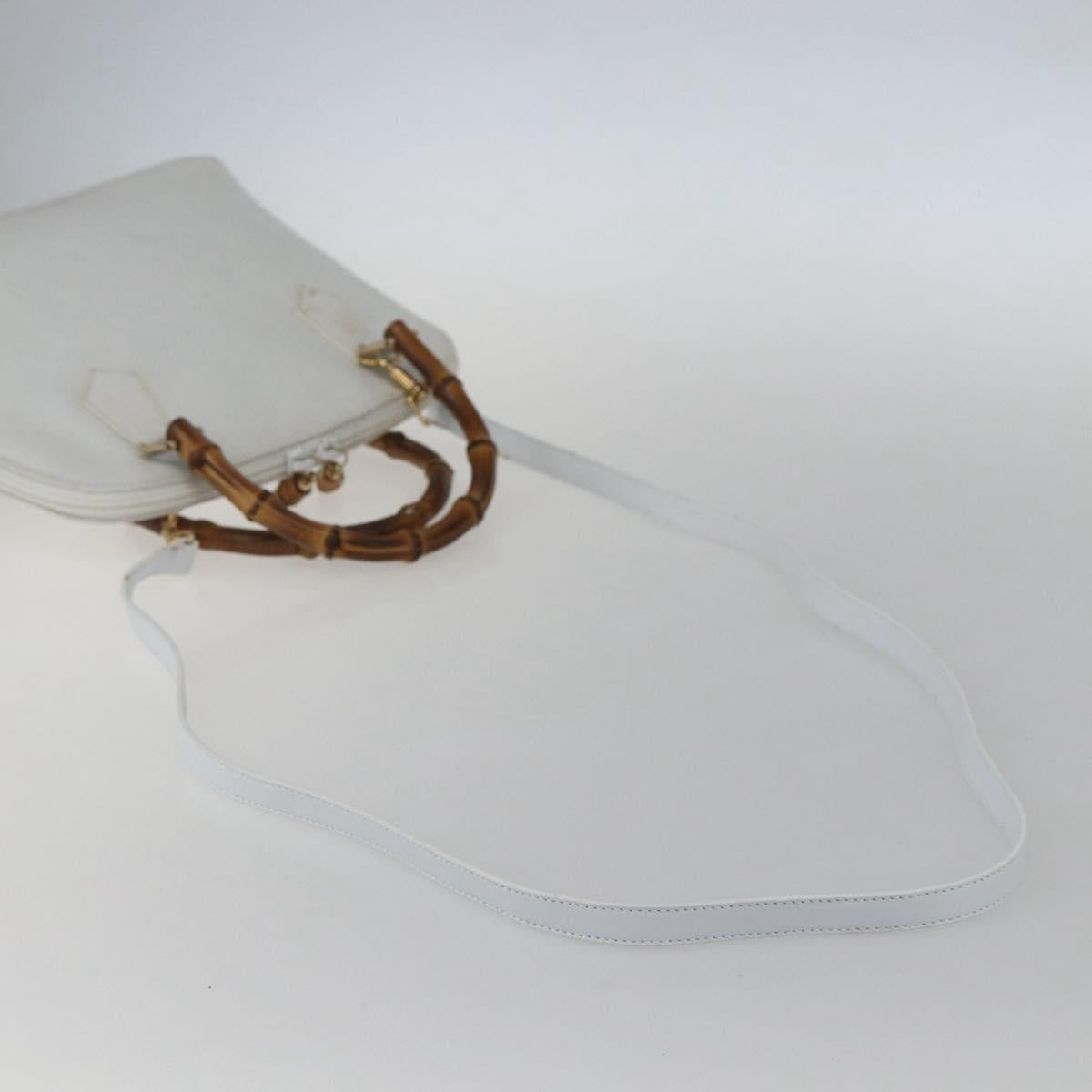 GUCCI Bamboo Hand Bag Leather White Gold Auth ki6188