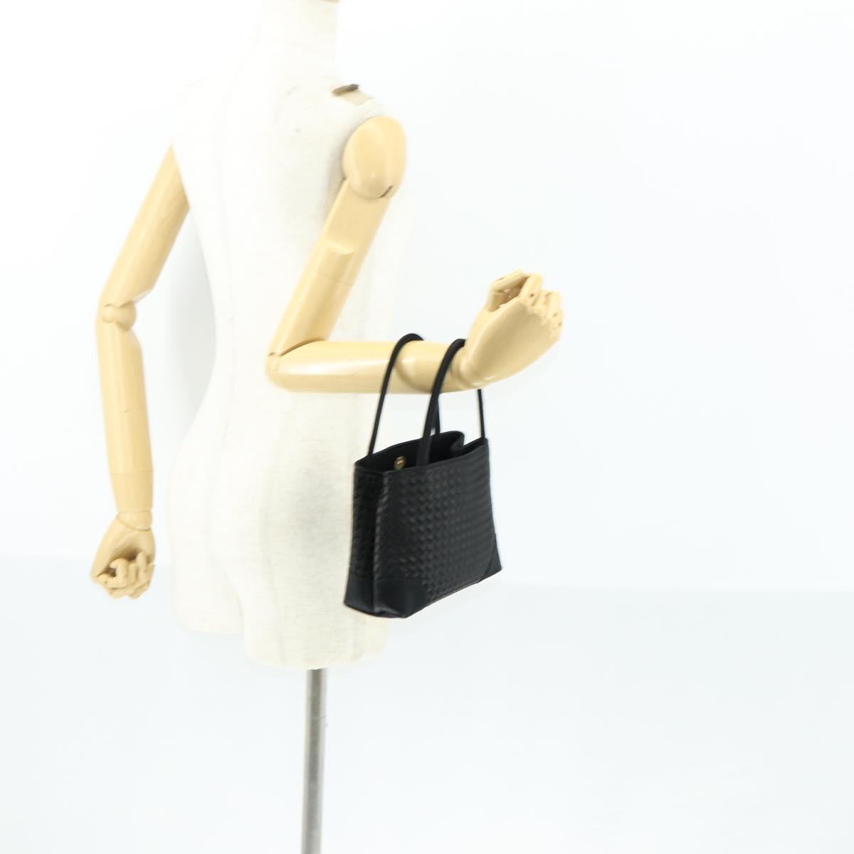 BOTTEGA VENETA INTRECCIATO Hand Bag Satin Black Gold Auth ki6189