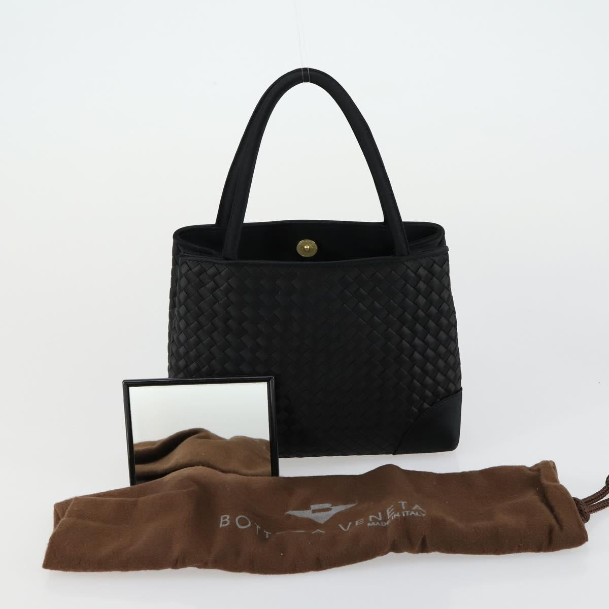 BOTTEGA VENETA INTRECCIATO Hand Bag Satin Black Gold Auth ki6189