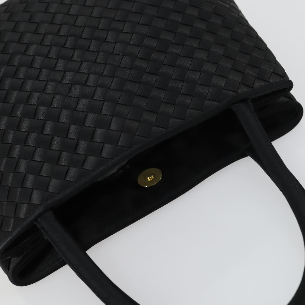 BOTTEGA VENETA INTRECCIATO Hand Bag Satin Black Gold Auth ki6189