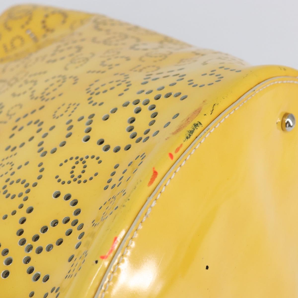 CHANEL No.5 Punching Hand Bag Patent leather Yellow Silver CC Auth ki6193