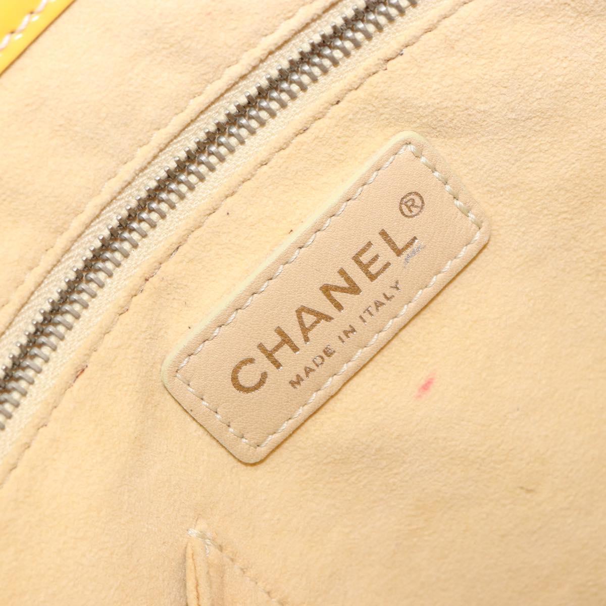 CHANEL No.5 Punching Hand Bag Patent leather Yellow Silver CC Auth ki6193