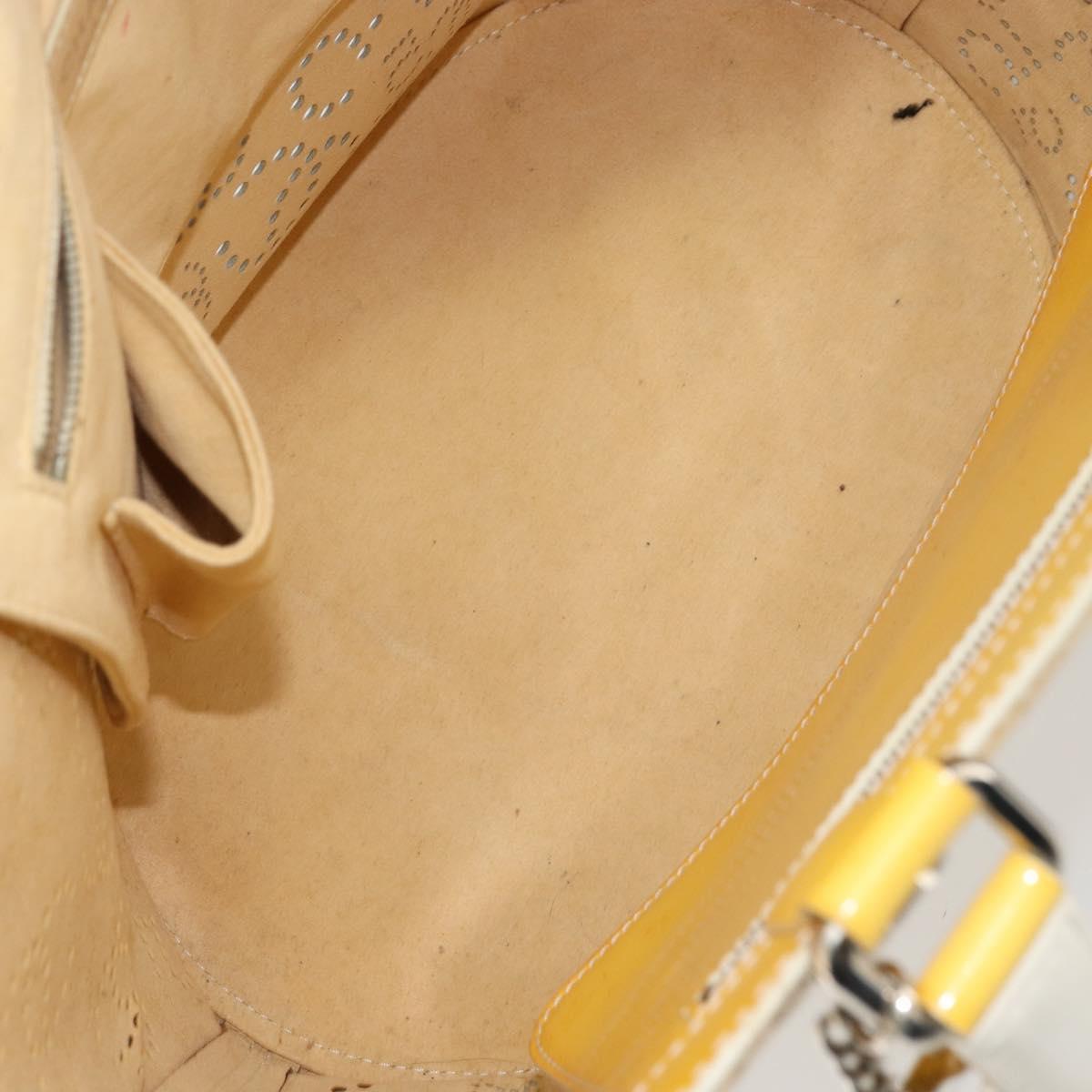 CHANEL No.5 Punching Hand Bag Patent leather Yellow Silver CC Auth ki6193