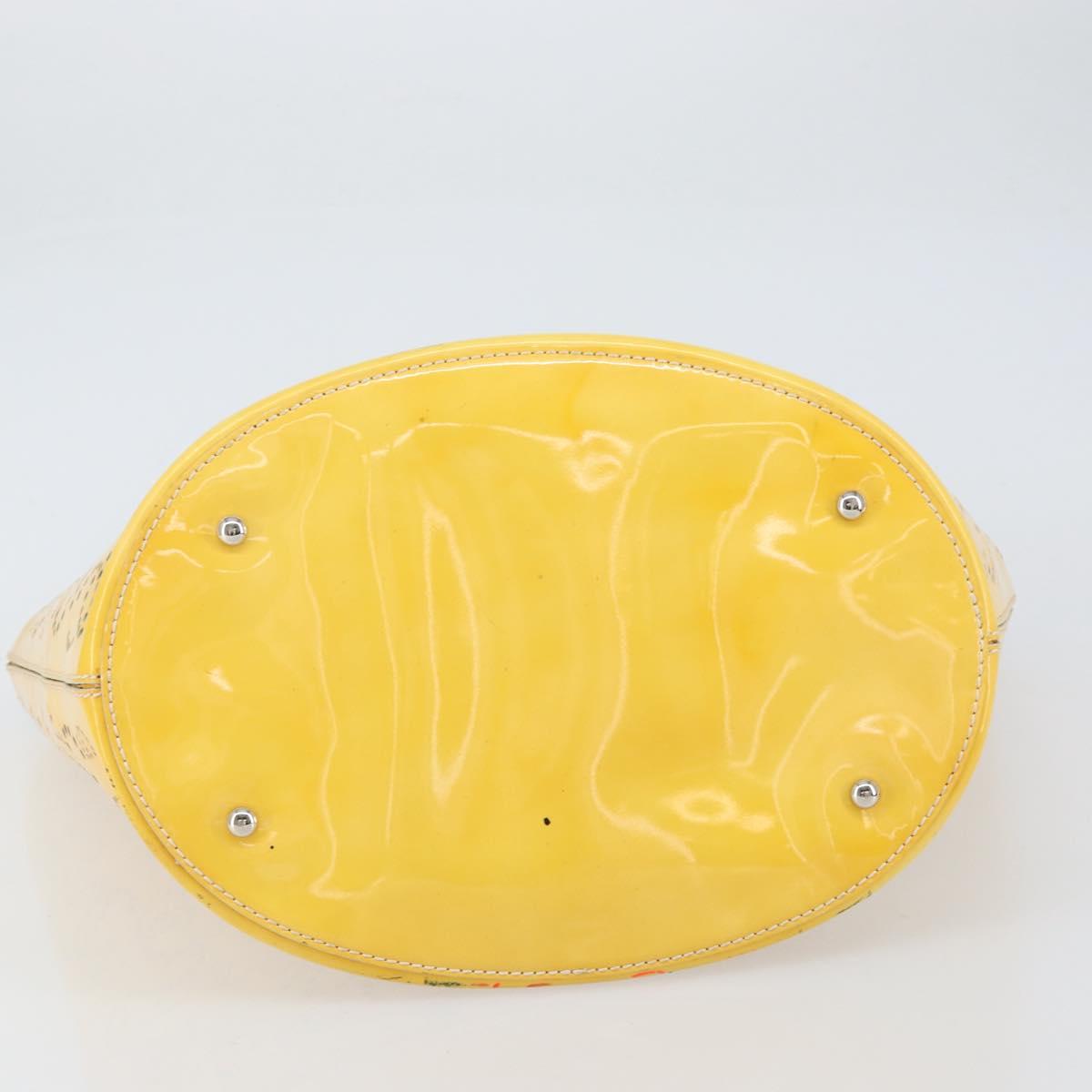 CHANEL No.5 Punching Hand Bag Patent leather Yellow Silver CC Auth ki6193