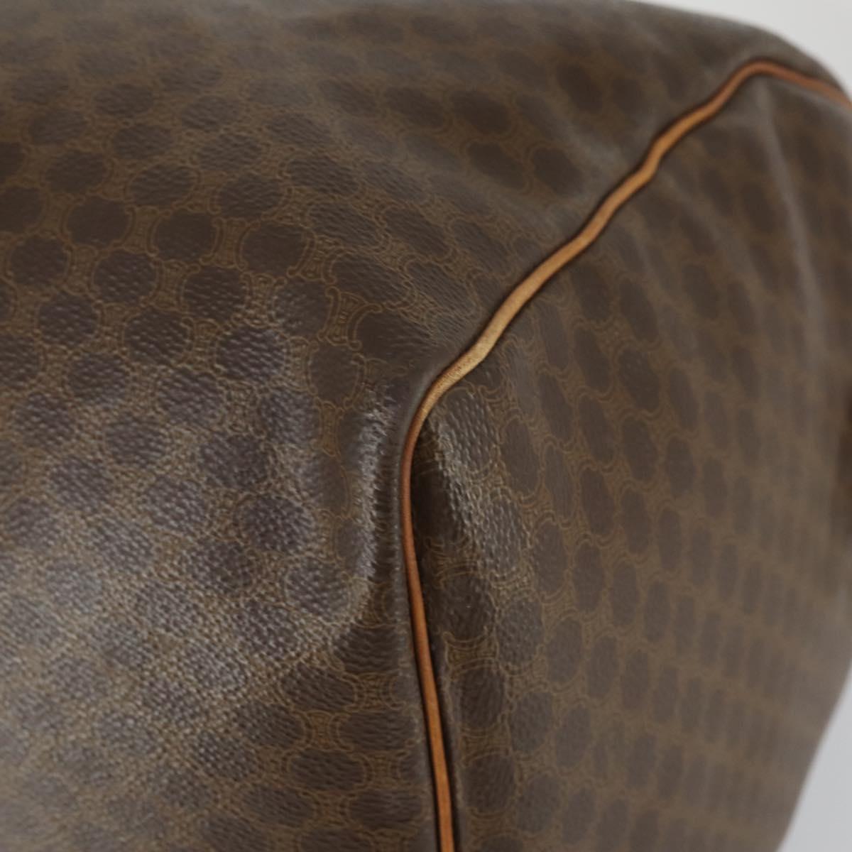 CELINE Macadam Canvas Boston Bag PVC Leather 2way Brown Gold Auth ki6195