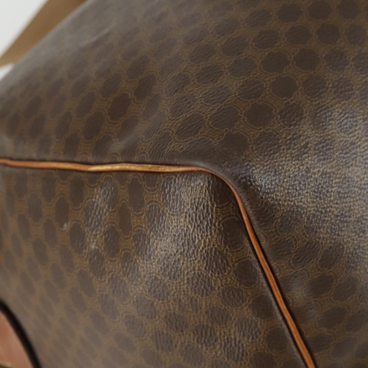 CELINE Macadam Canvas Boston Bag PVC Leather 2way Brown Gold Auth ki6195