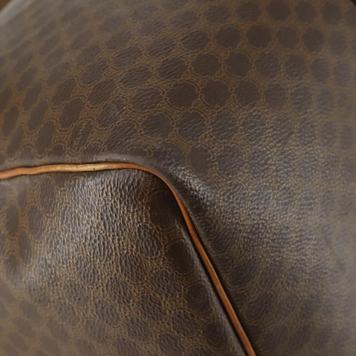 CELINE Macadam Canvas Boston Bag PVC Leather 2way Brown Gold Auth ki6195