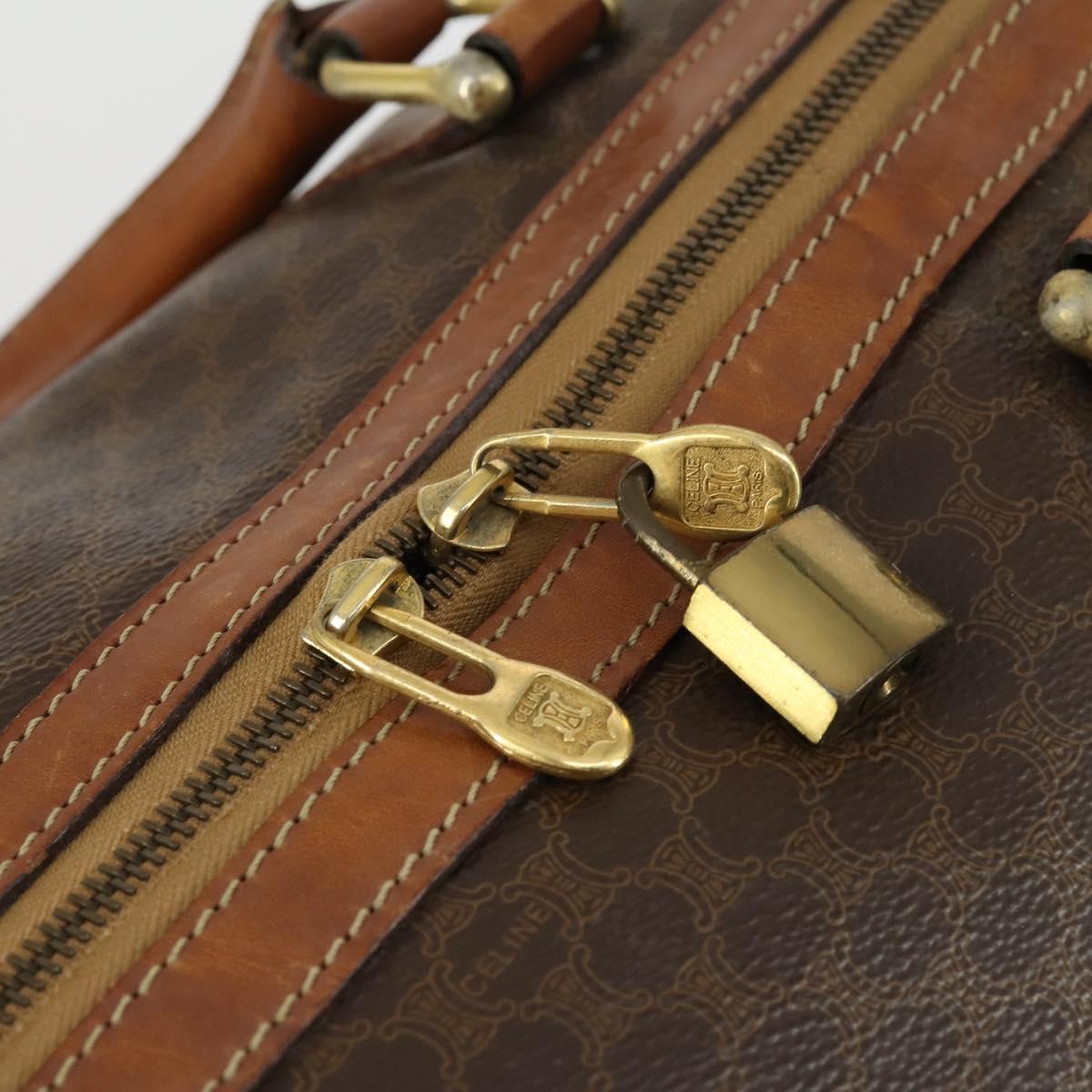 CELINE Macadam Canvas Boston Bag PVC Leather 2way Brown Gold Auth ki6195